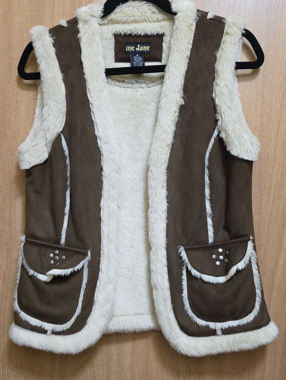 Me Jane Brown Vest with Cream Faux Fur Trim